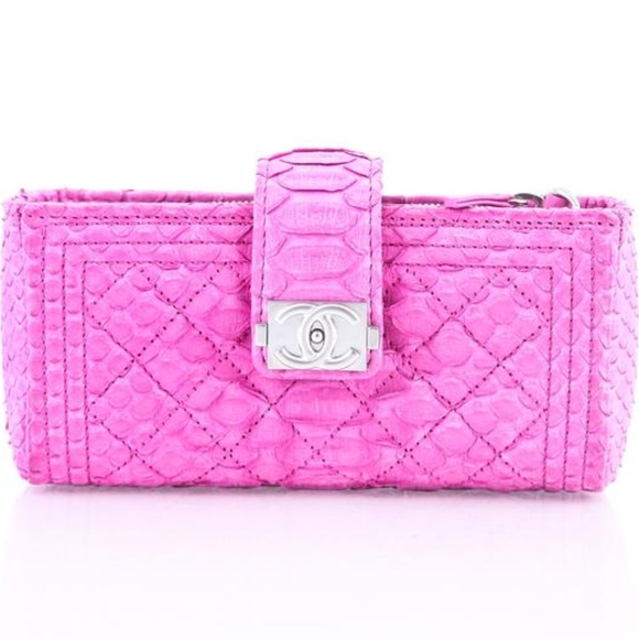 Chanel Boy Python Wallet On Chain Pink - Picture 1 of 7